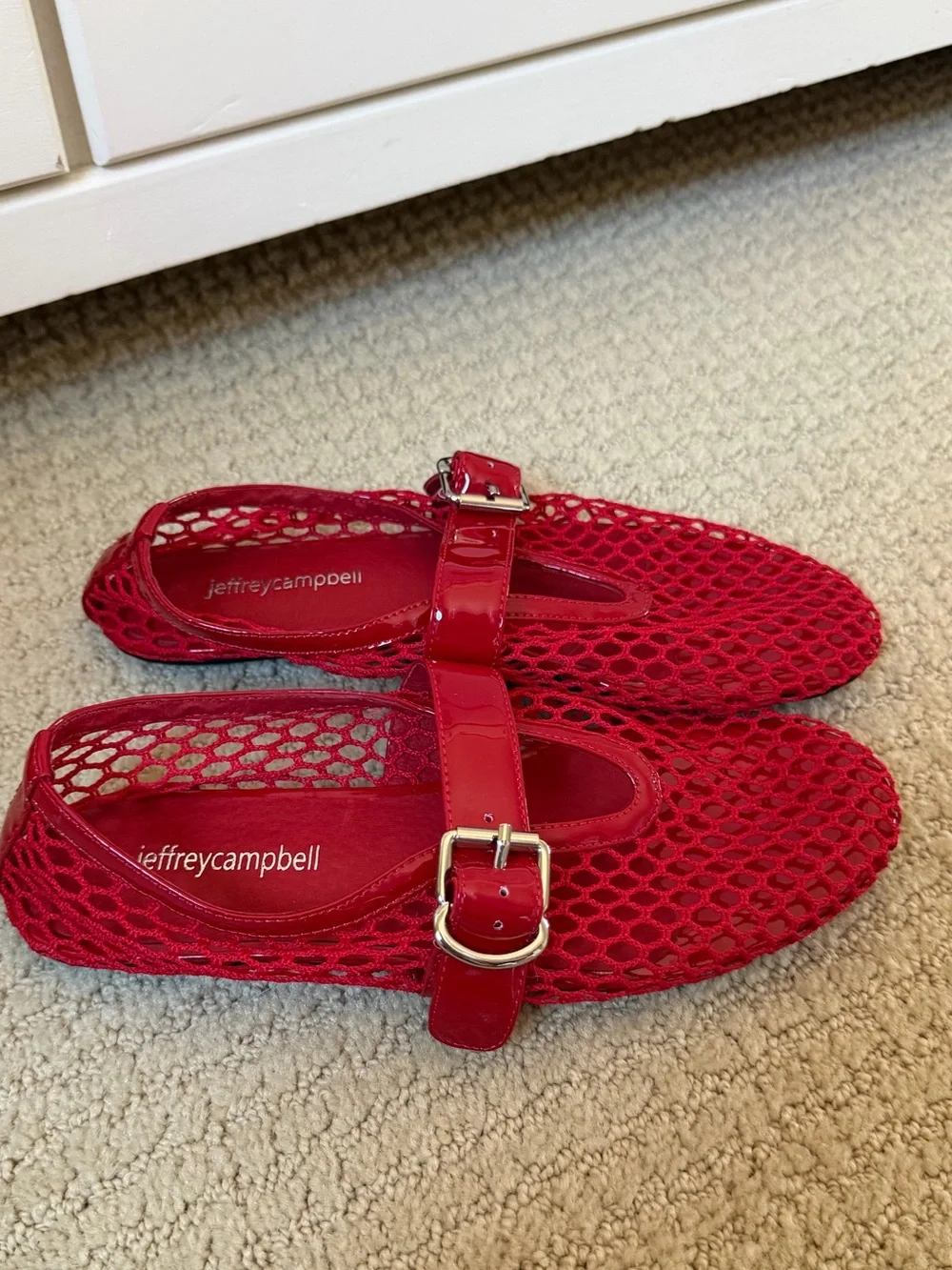 Jeffrey Campbell Women’s Red Mesh Mary Jane Flats